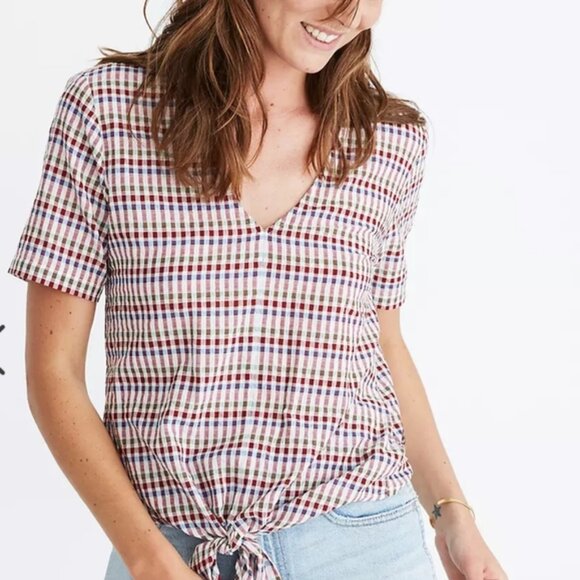 Madewell Tie Front Rainbow Ginham Check - Picture 2 of 7